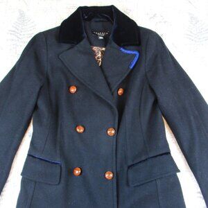 RARE Y2K LAUNDRY SHELLI SEGAL WOOL BLD MIDI EMBROIDERED VELVET COLLAR COAT S